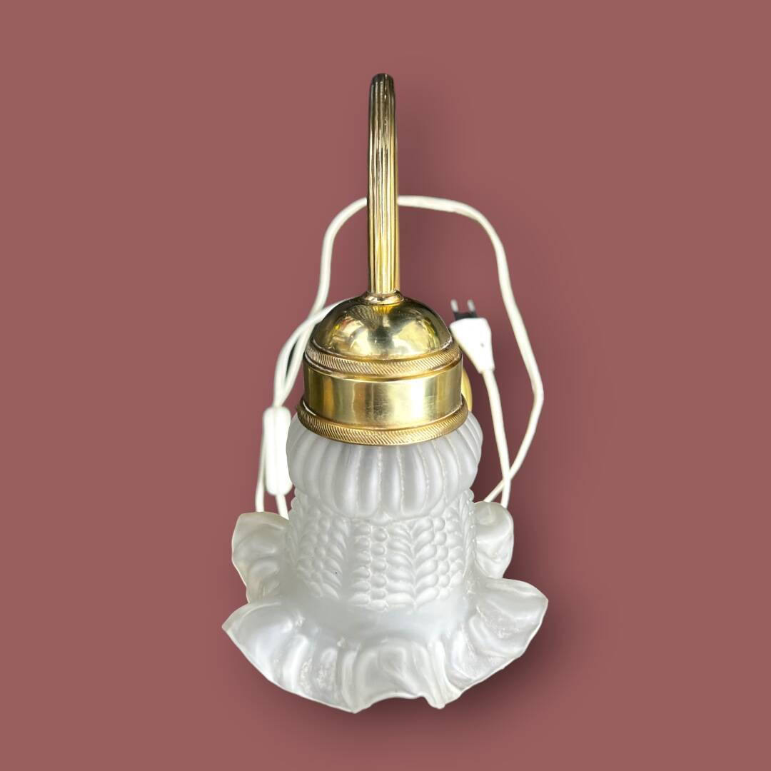 Antique brass and glass swan neck bedside lamp.