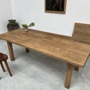 Large farm table from the 60s, in solid oak, with extensions