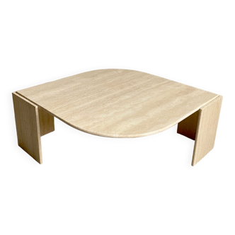 Teardrop travertine coffee table