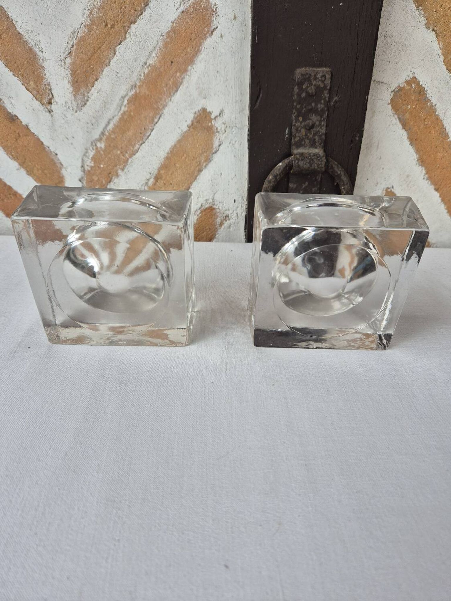 Paire de bougeoirs verre design