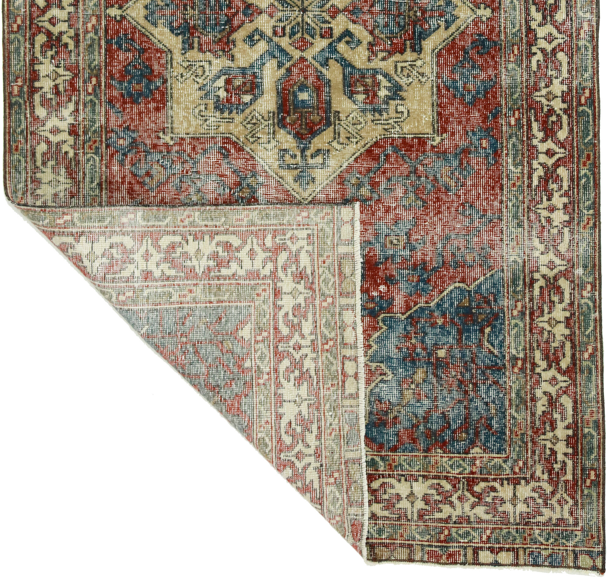 Anatolian handmade vintage rug 222 cm x 117 cm