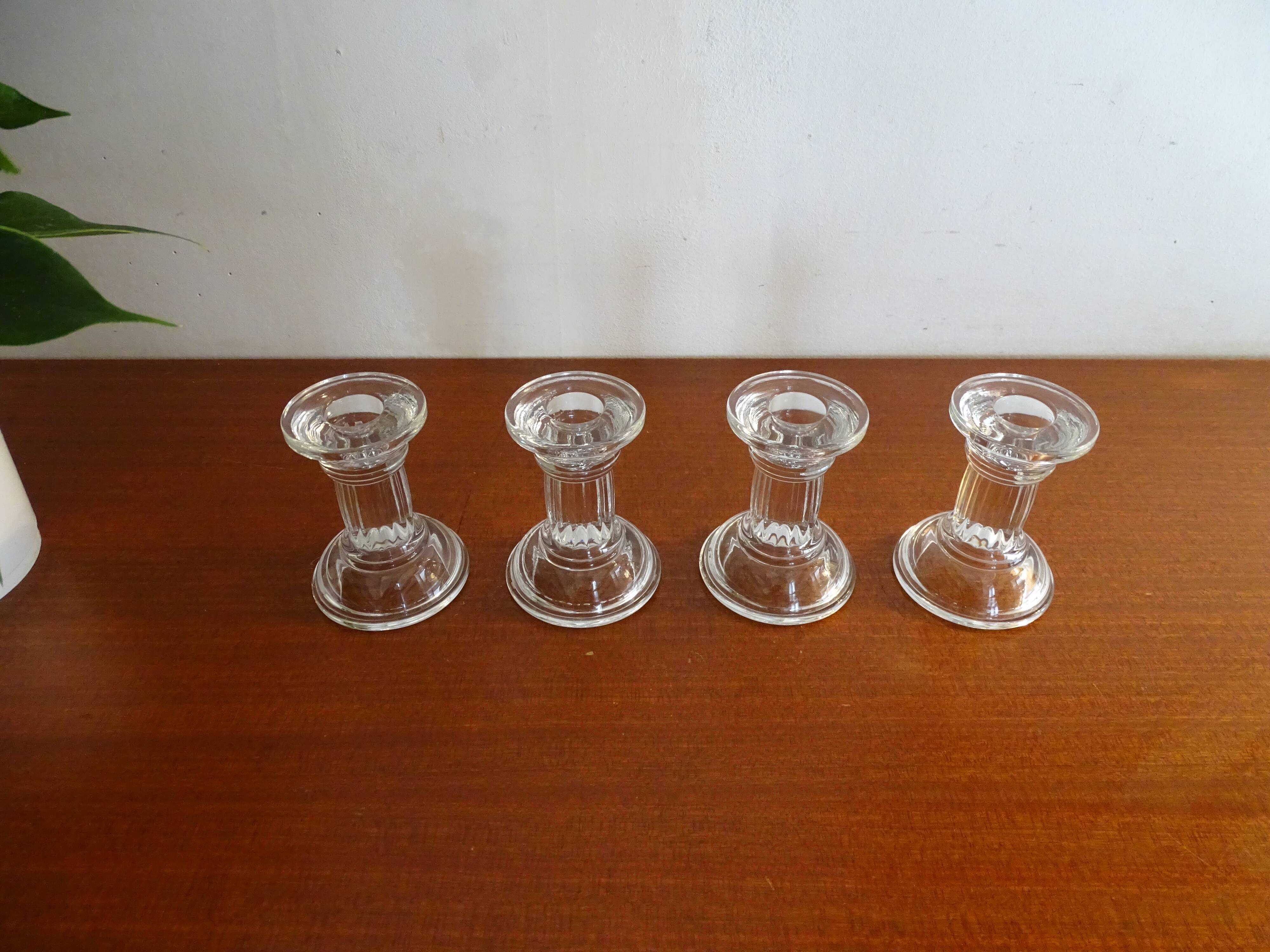 4 vintage molded glass candle holders