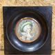 Tableau médaillon, peinture miniature portrait femme au chapeau, " bardi "