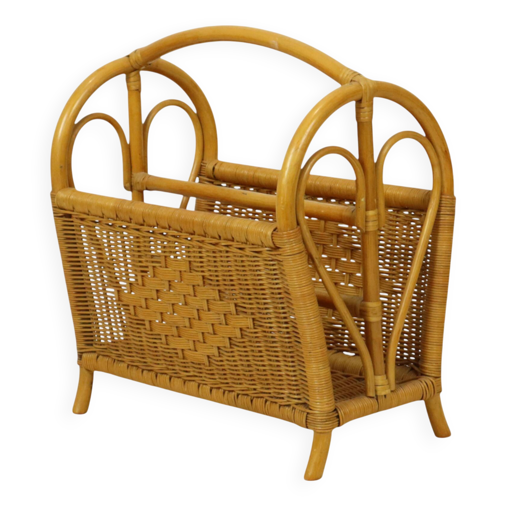 Vintage Boho Bamboo Rattan Magazine Rack 80s
