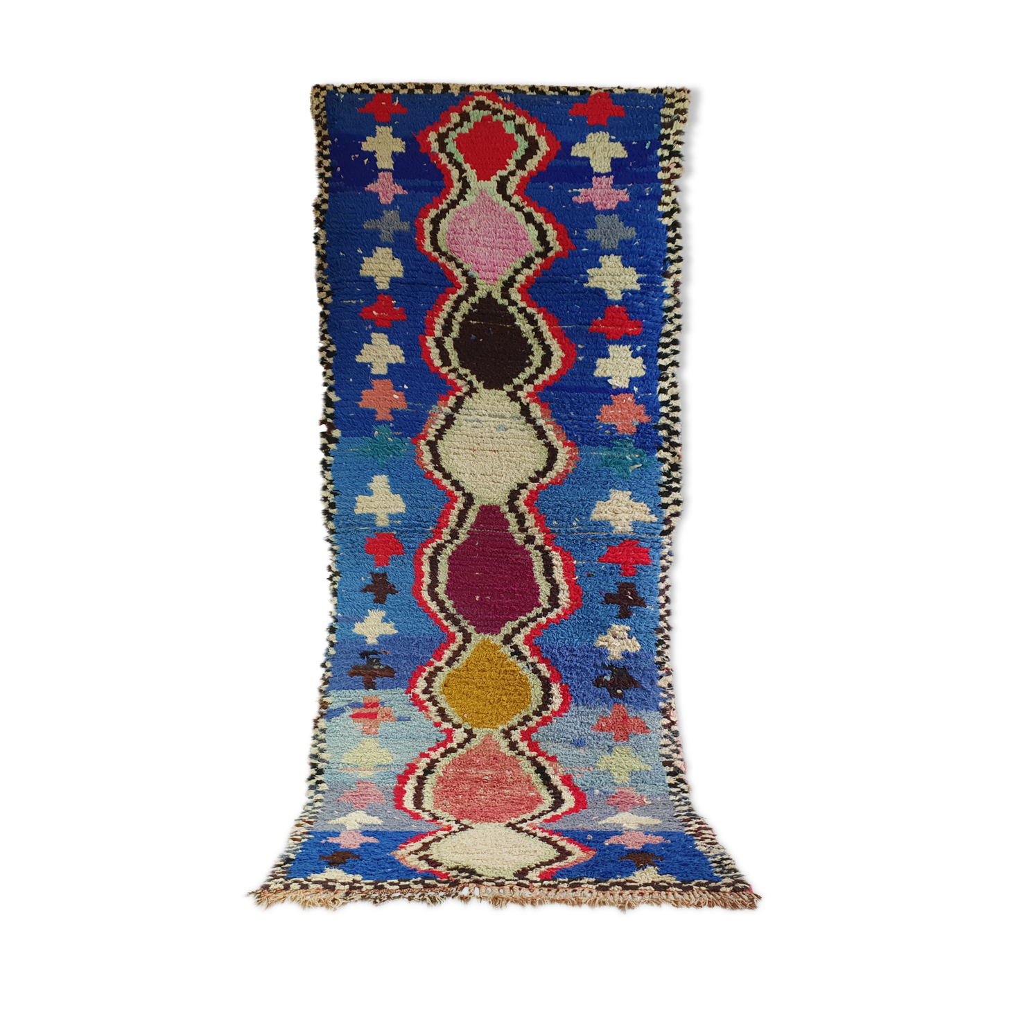 Moroccan blue Berber hallway rug hand-woven 250 x 80 cm