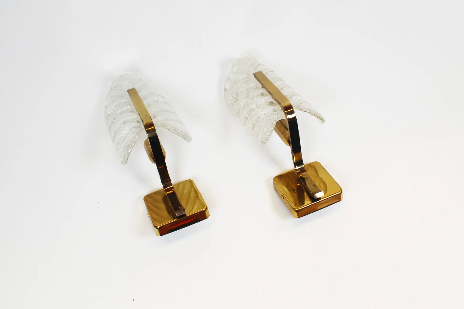 Pair of brass and glass wall lamps by Carl Fagerlund for Orrefors