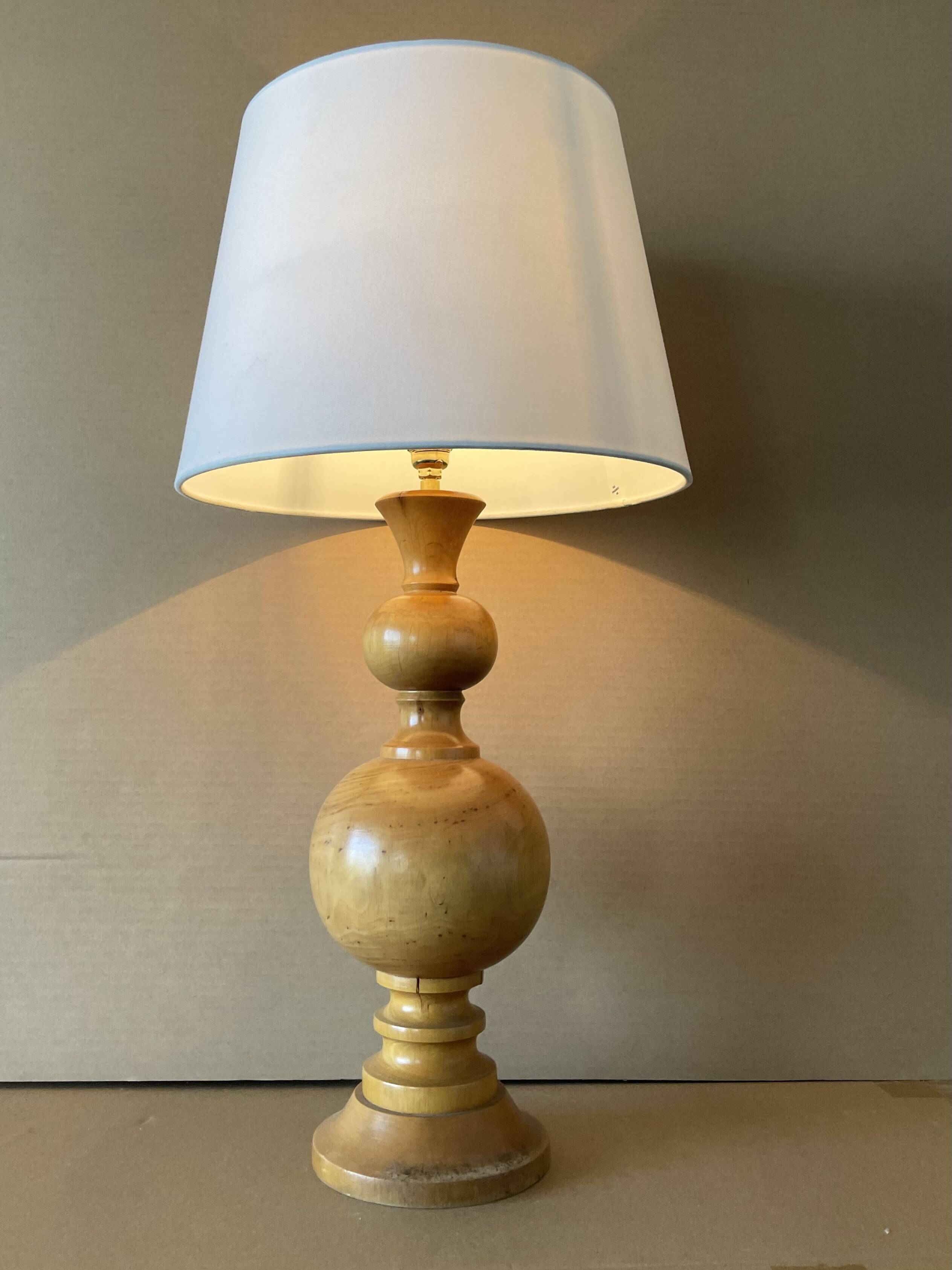 Large old turned wood lamp
