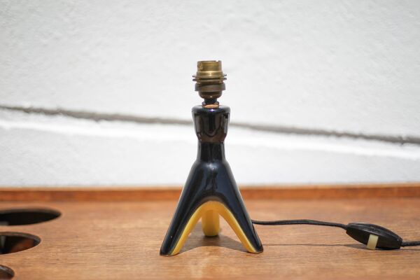 Lampe à poser céramique tripode, lampe de chevet, lampe d'appoint, 50's