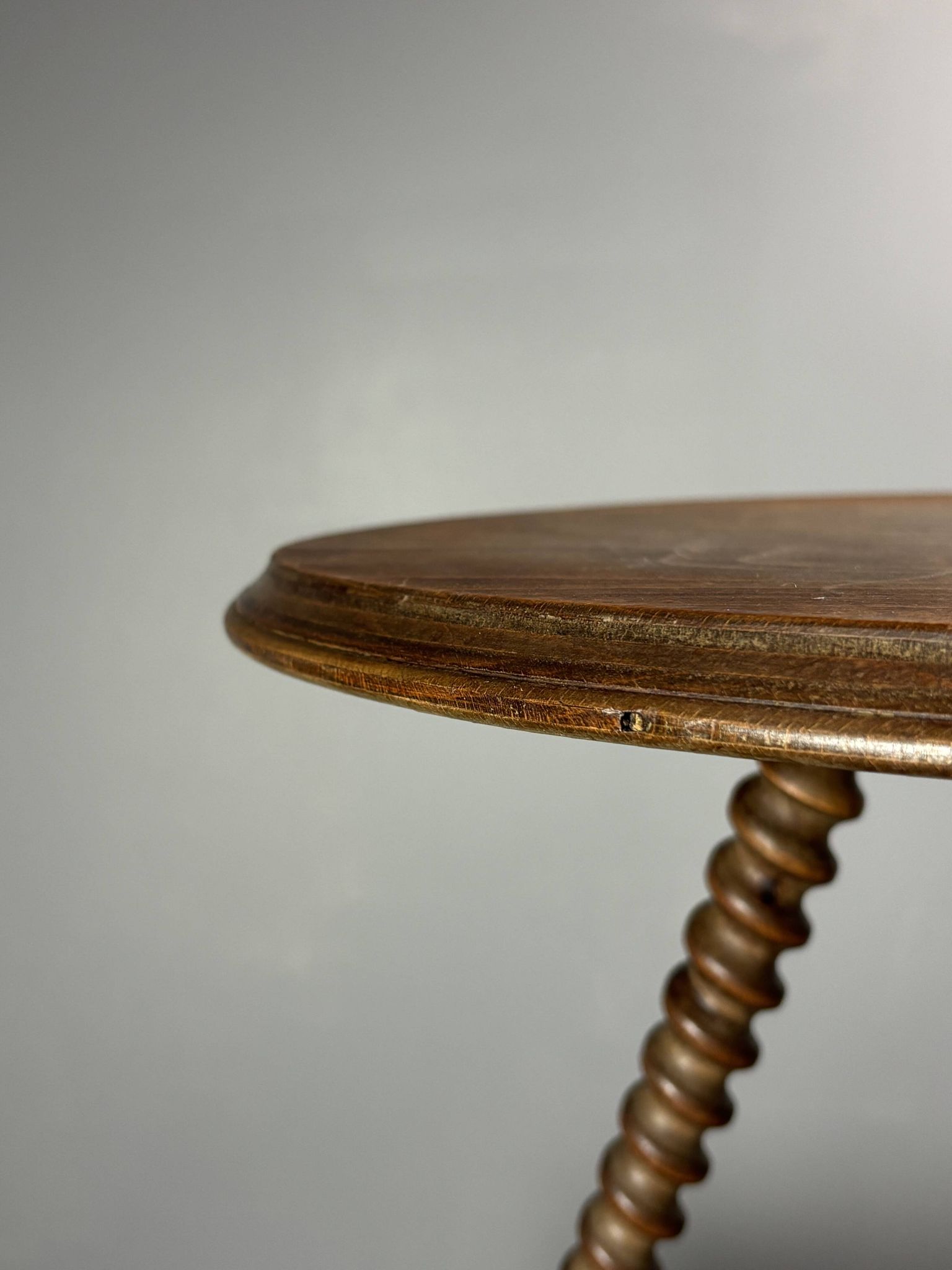 Midcentury wood turned barley twist side table with cork screw legs 1950s