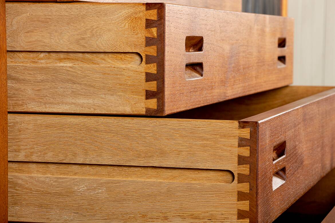 Extra long Danish sideboard, teak, oak, leatherette, 280 cm, Arne Hovmand-Olsen