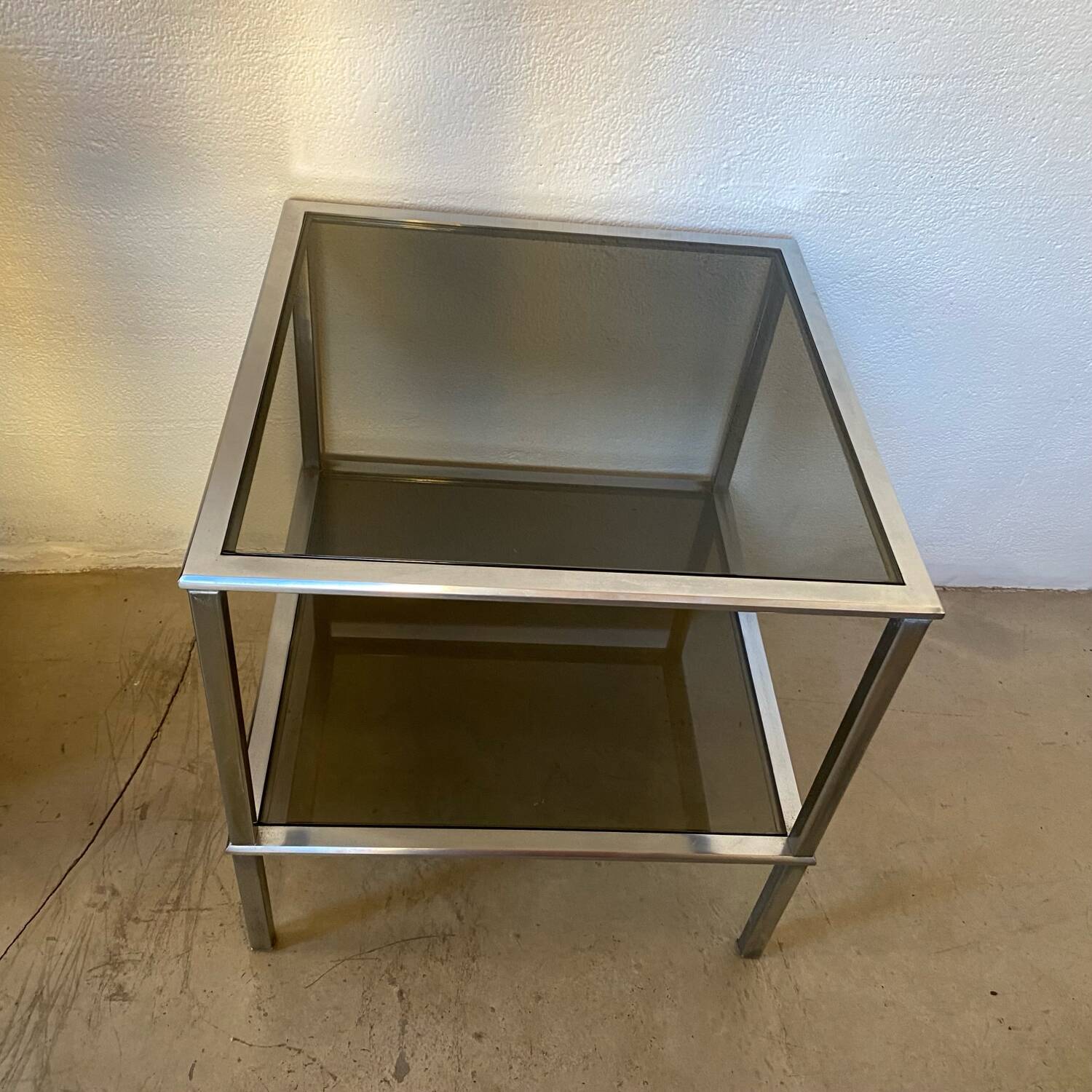 Square coffee table, chrome and smoked glass, 1970s