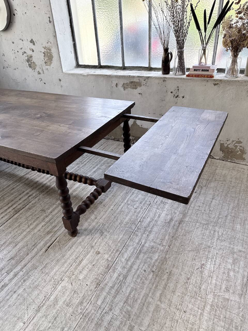 Solid oak table 1900 drapery style XL 280cm with extensions