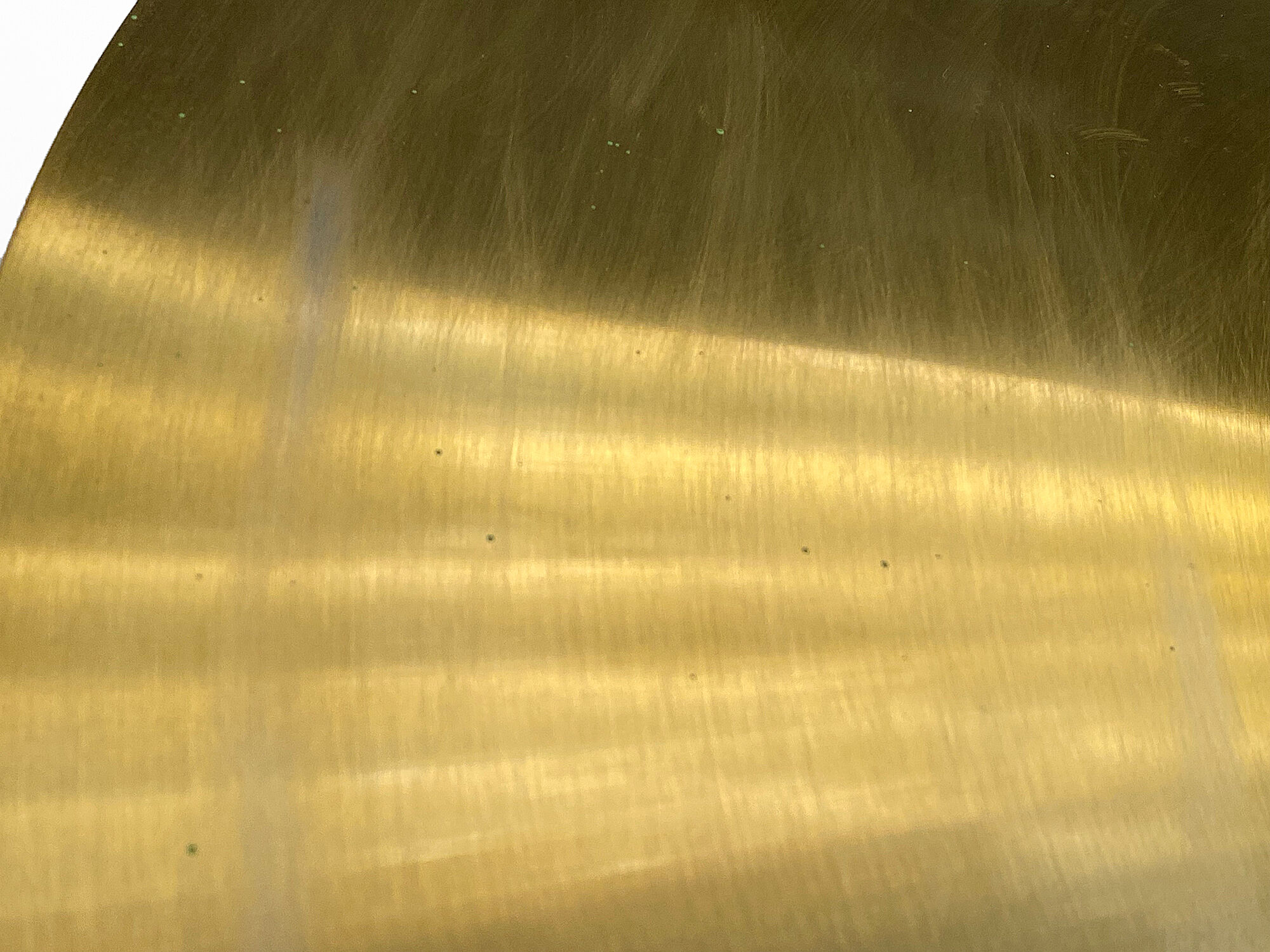 Large brushed aluminum pendant light with golden finish. Produced by Jeka. Denmark 1970s