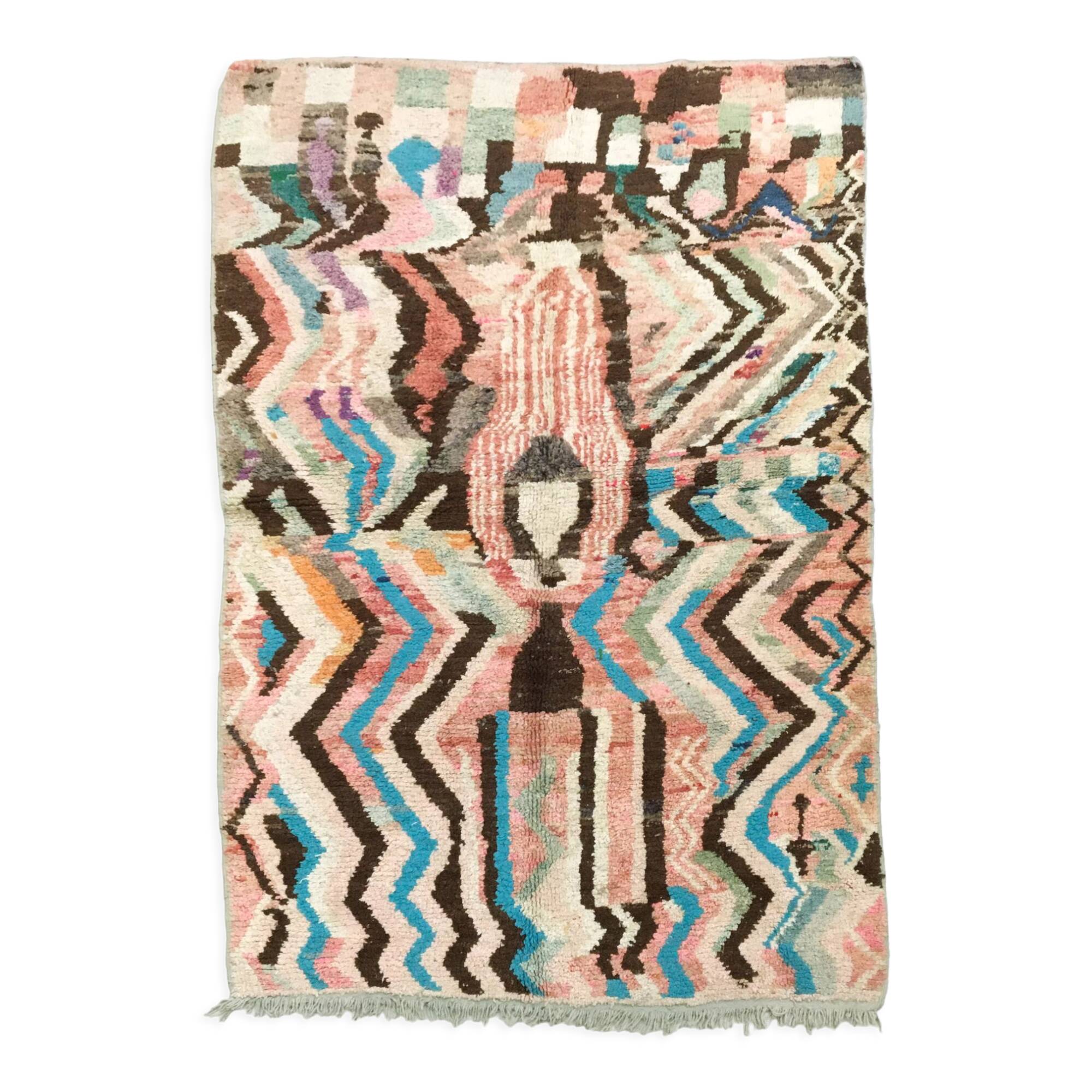 Moroccan Berber rug Boujaad ecru with colorful patterns 267x162cm