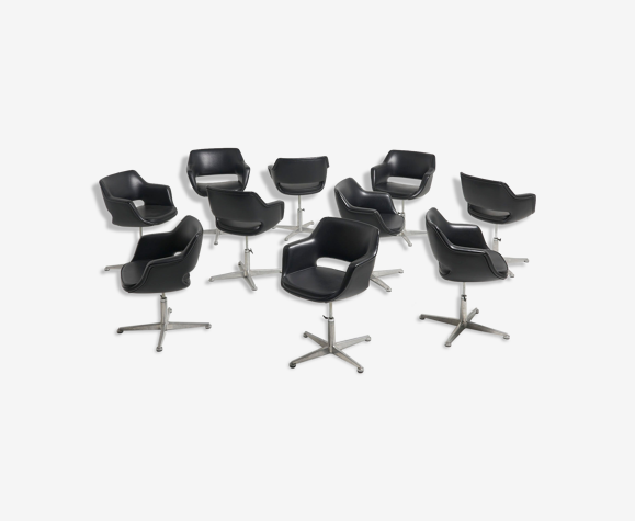Chaises de conférence pivotante en cuir noir - Années 1960