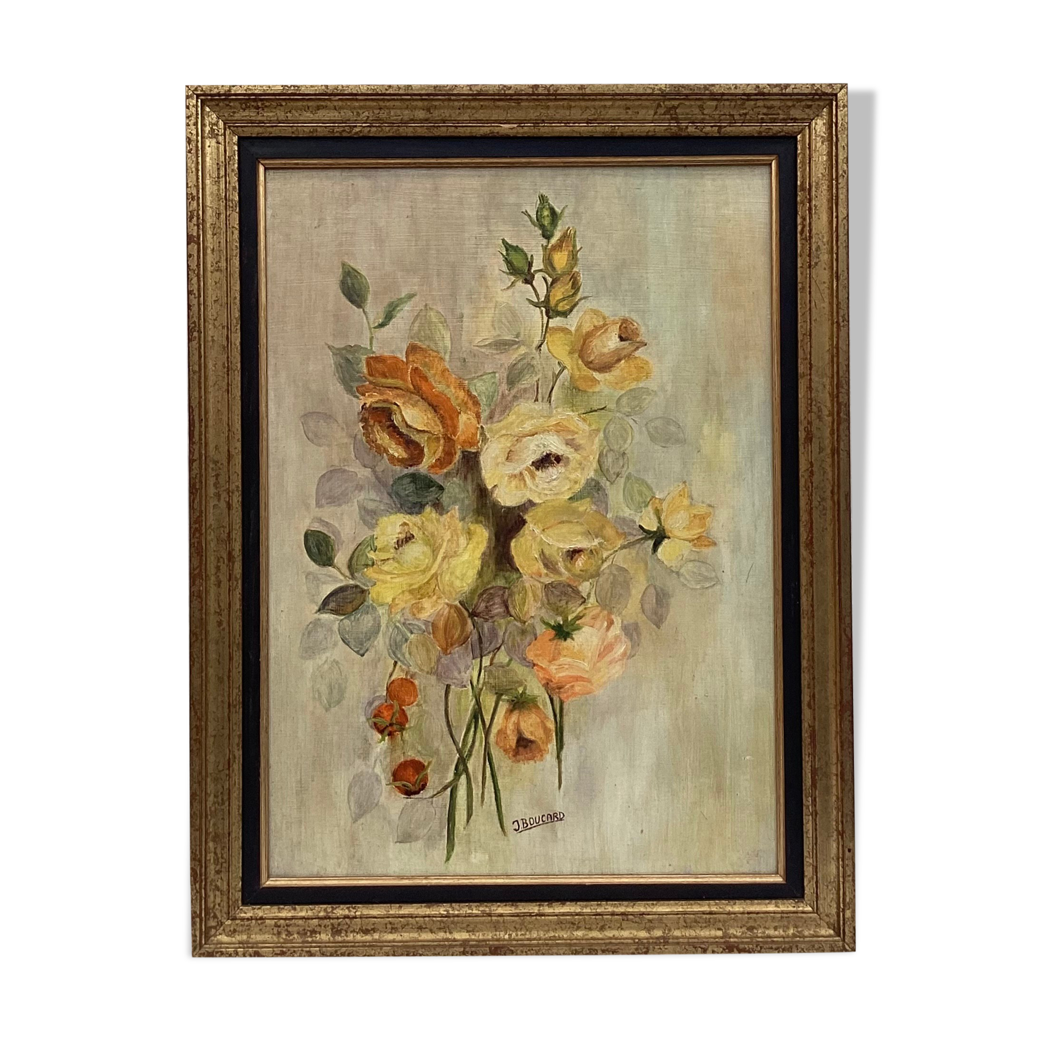 Painting oil on isorel signed "bouquet of roses"