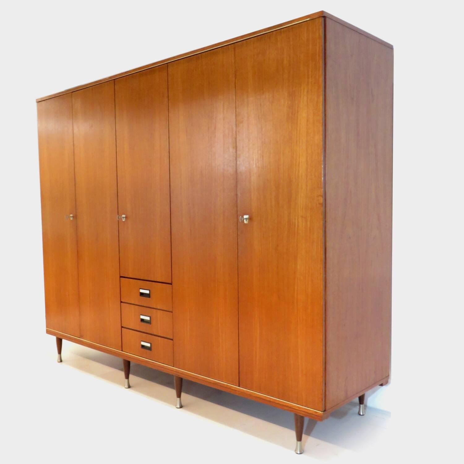 Vintage mid century modern Scandinavian 5-door wardrobe in teak, 1960s