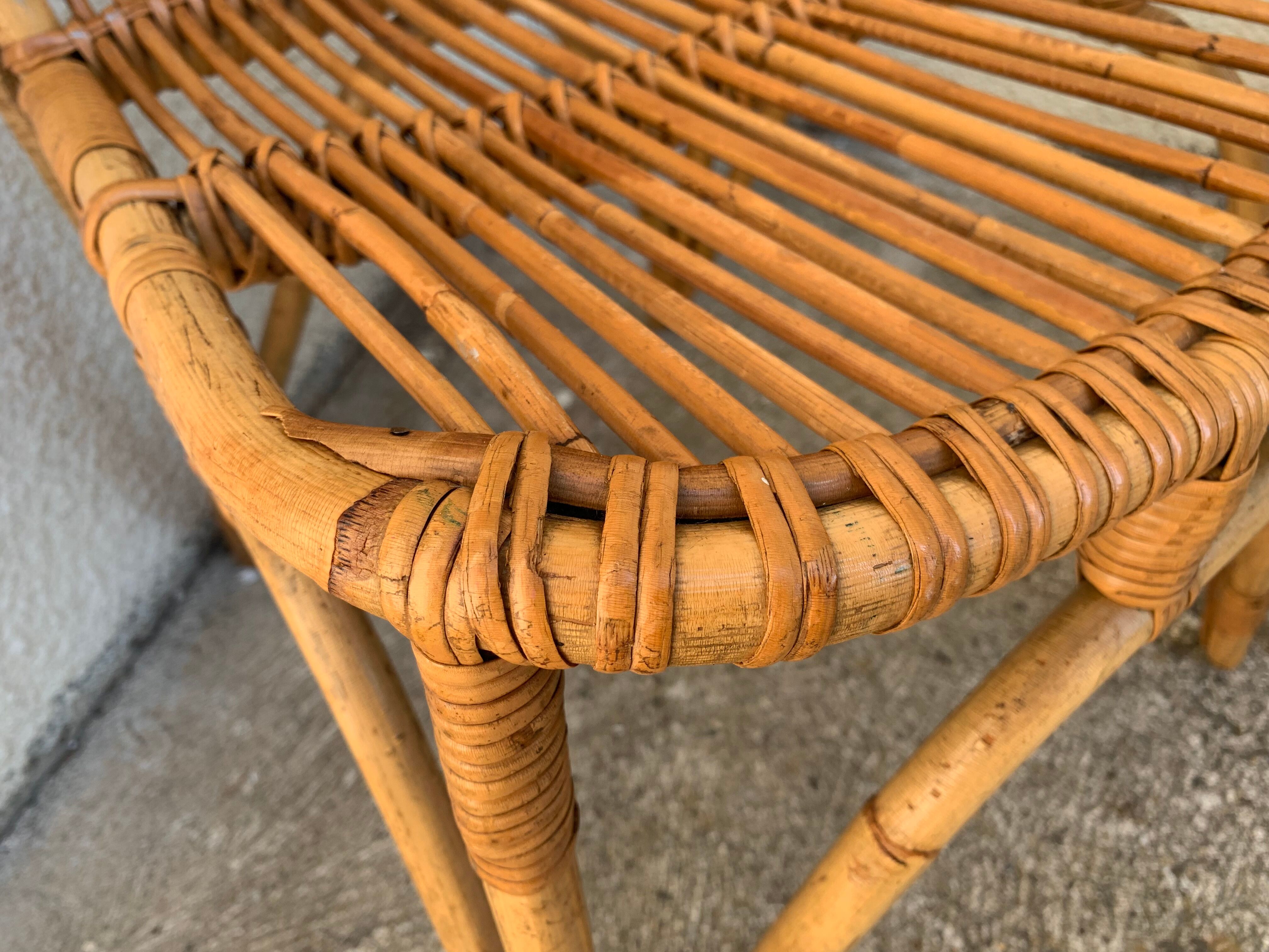 Chair and armchair in vintage rattan 1950