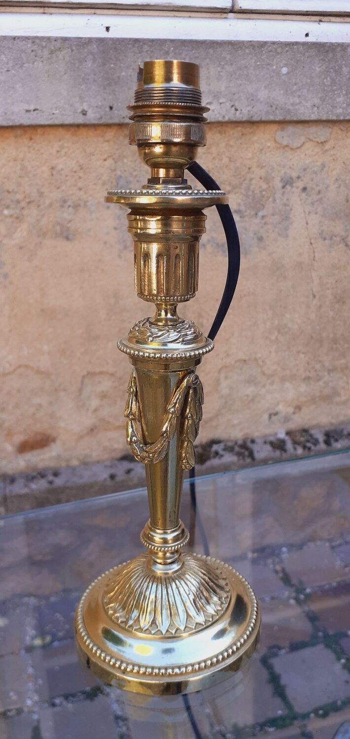 19th Century Bronze Candlestick Lamp Base In Louis XVI Style