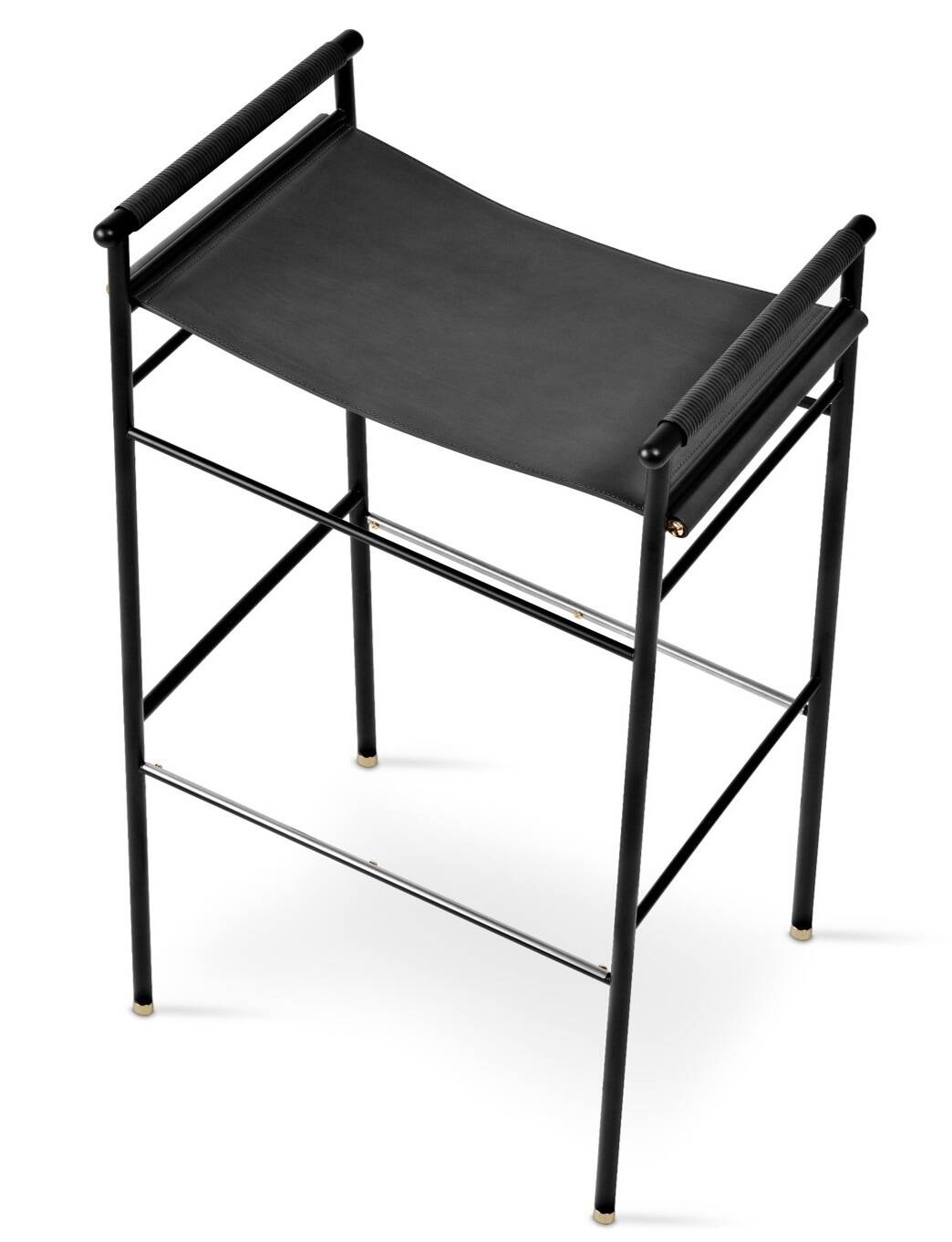 Contemporary bar stool "Repose" black seat, rubberwood structure.