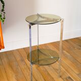 Tripod stand in chrome and smoked glass, double floors, Design, 1970