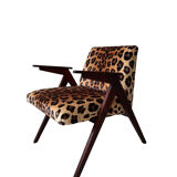 Fauteuil de Dolnośląskie Fabryki Mebli, 1960s Leopard Print Velvet Bun