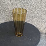 Bayadere patterned vase in glass, transparent and vintage ochre