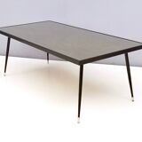 Rectangular Golden Brass and Black Varnished Metal Coffee Table by G.Urs