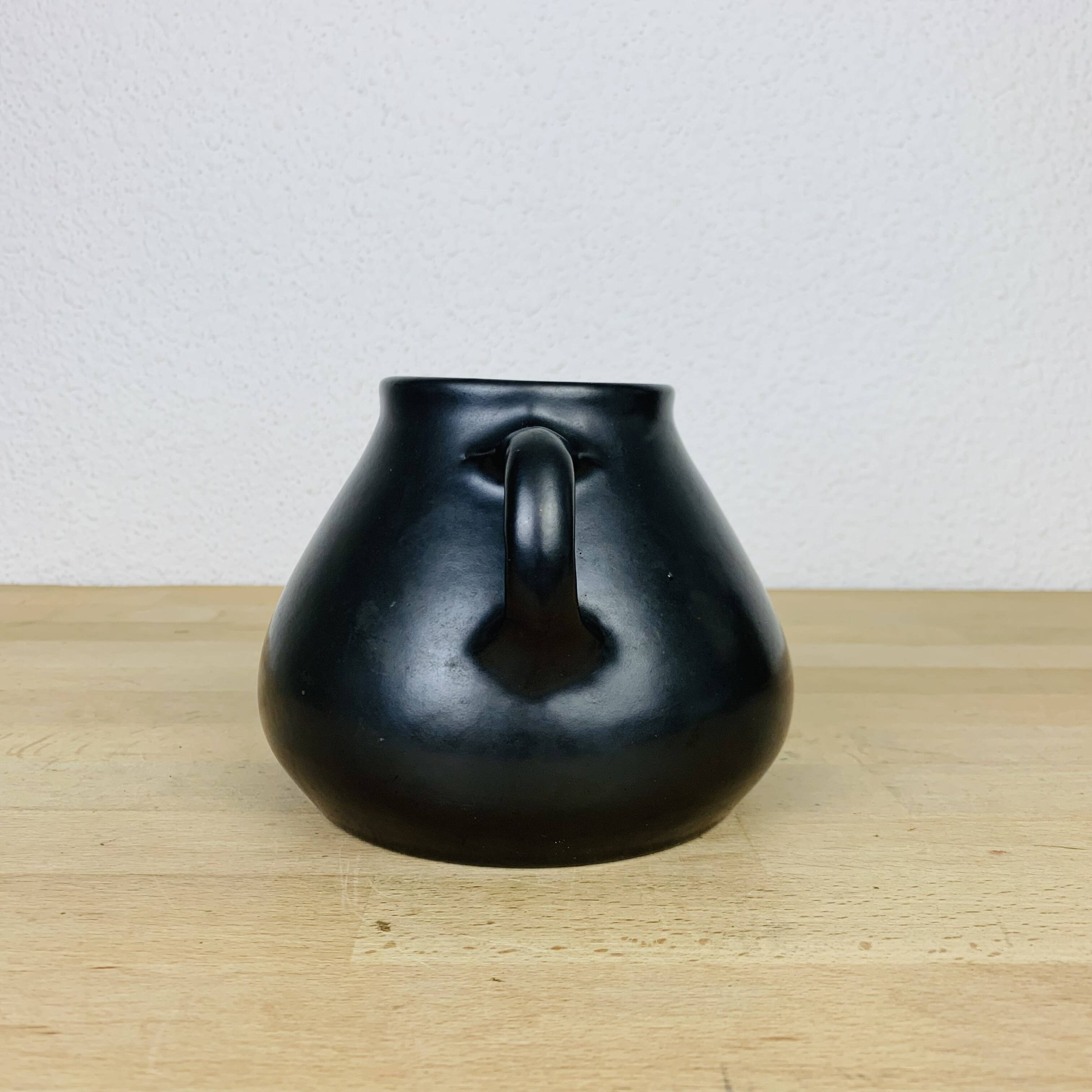 Black ceramic pot-bellied vase from the 50s
