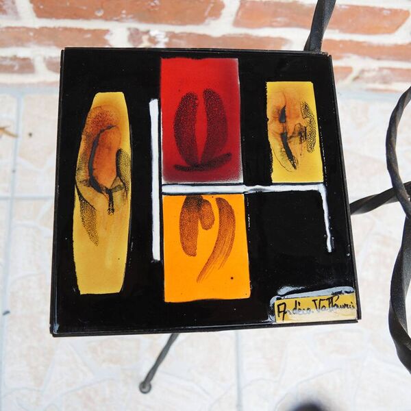 Ancien porte-plante en fer forgé et céramique Ardéco Vallauris