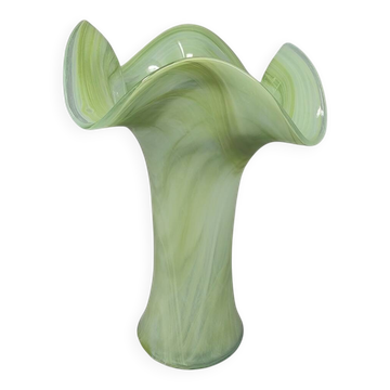 1960s Astonishing Green Vase By Ca Dei Vetrai. Made in Italy