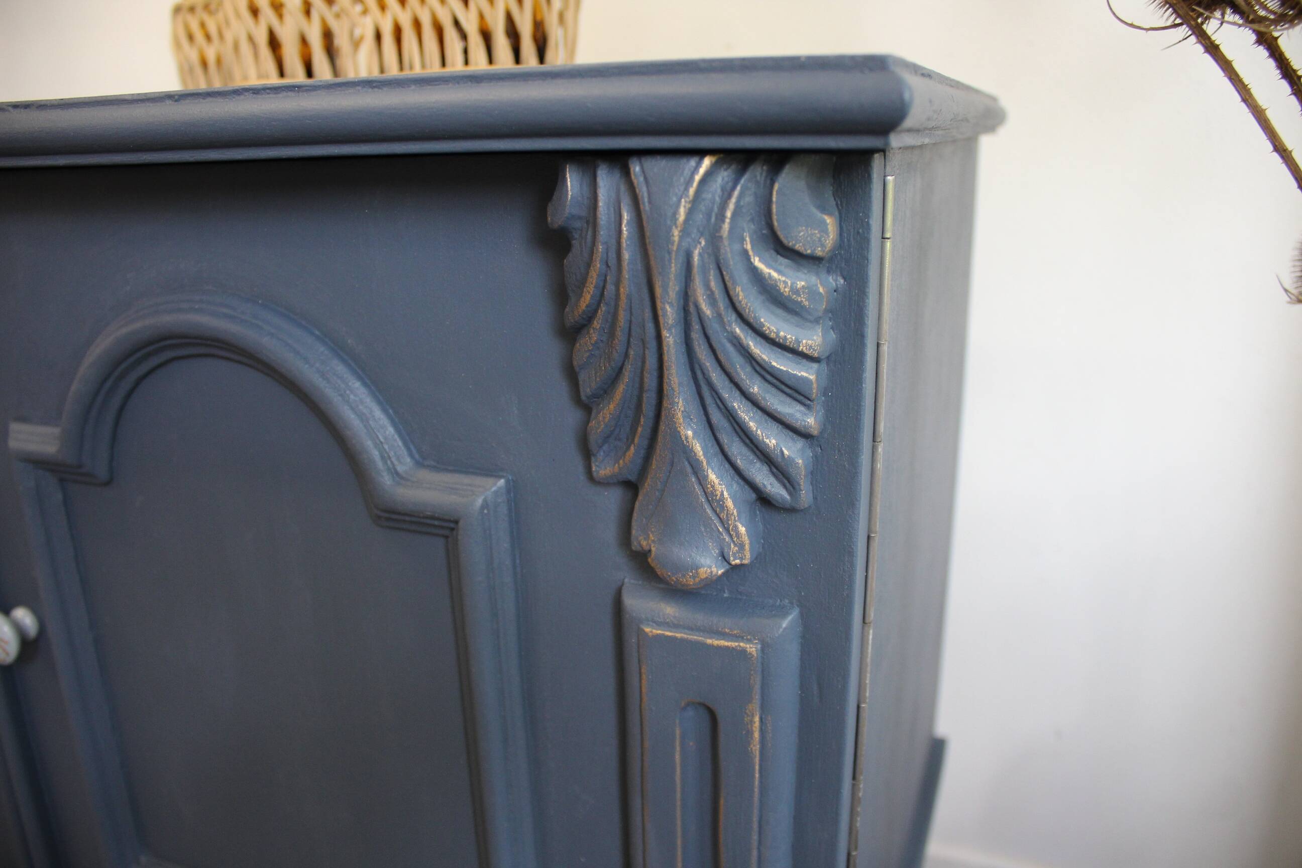 Blue and gold 3-door sideboard