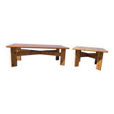 Vintage set pine coffee table and corner table