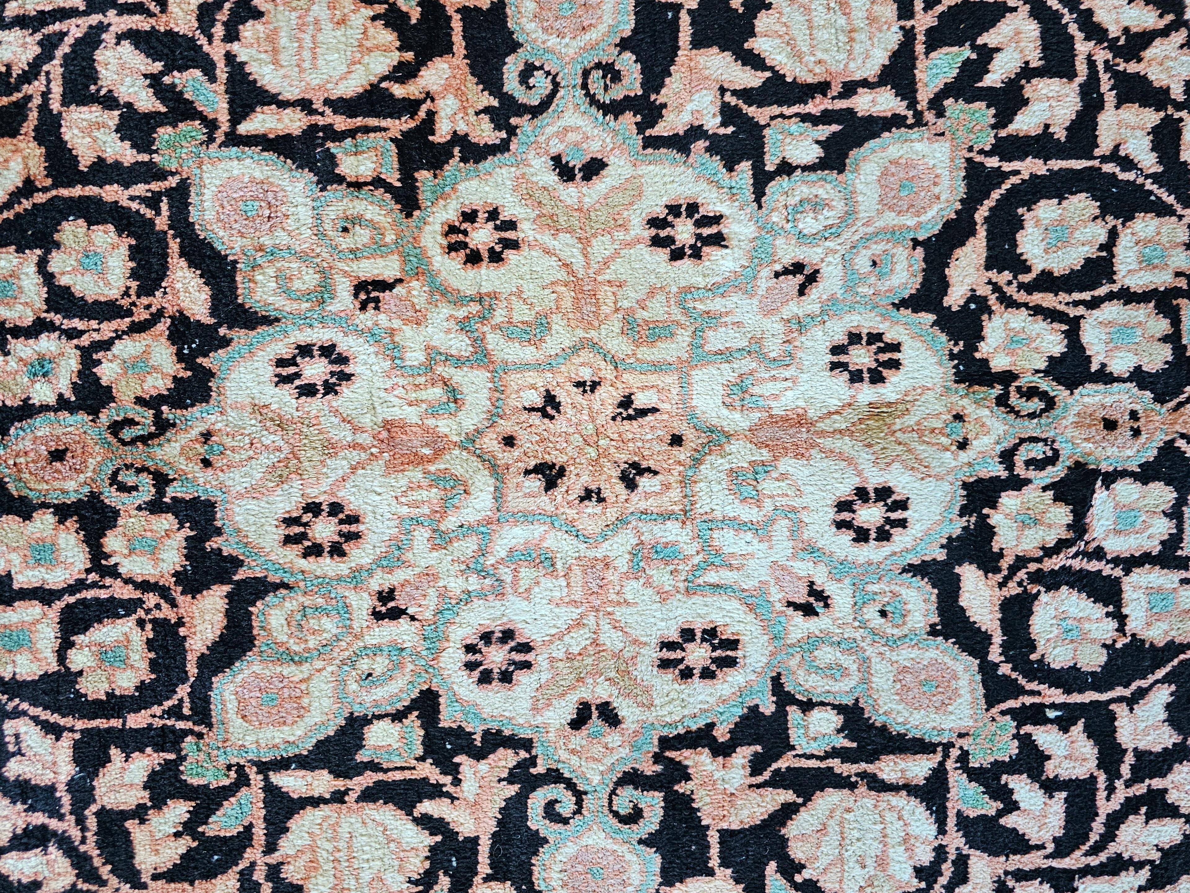 Vintage Kasmir Silk Hand-Knotted Rug with Floral Pattern, Pakistan 1950s