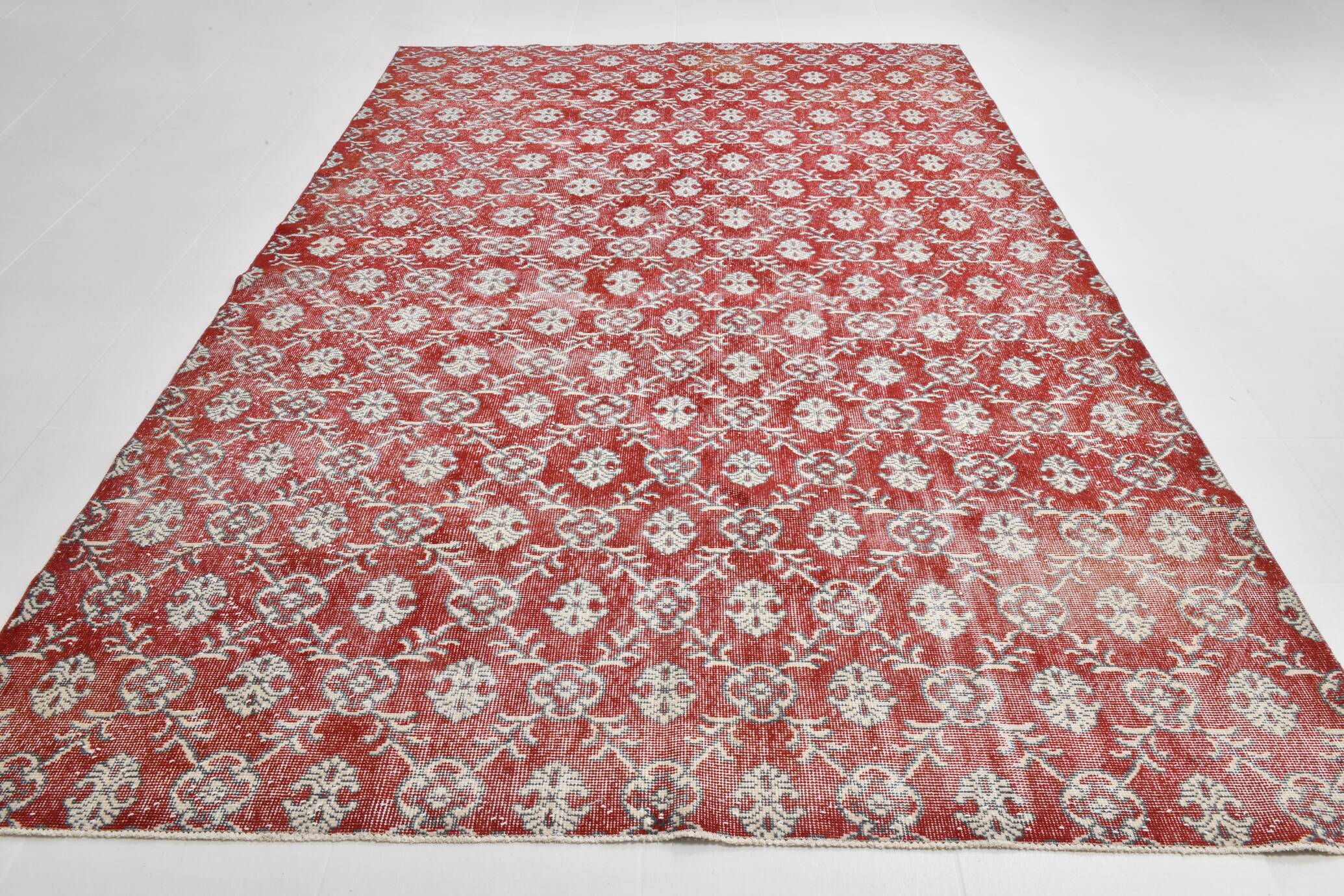 7x11 Brick Red & Beige Persian Vintage Rug, Floral Bohemian Decor,207x333Cm