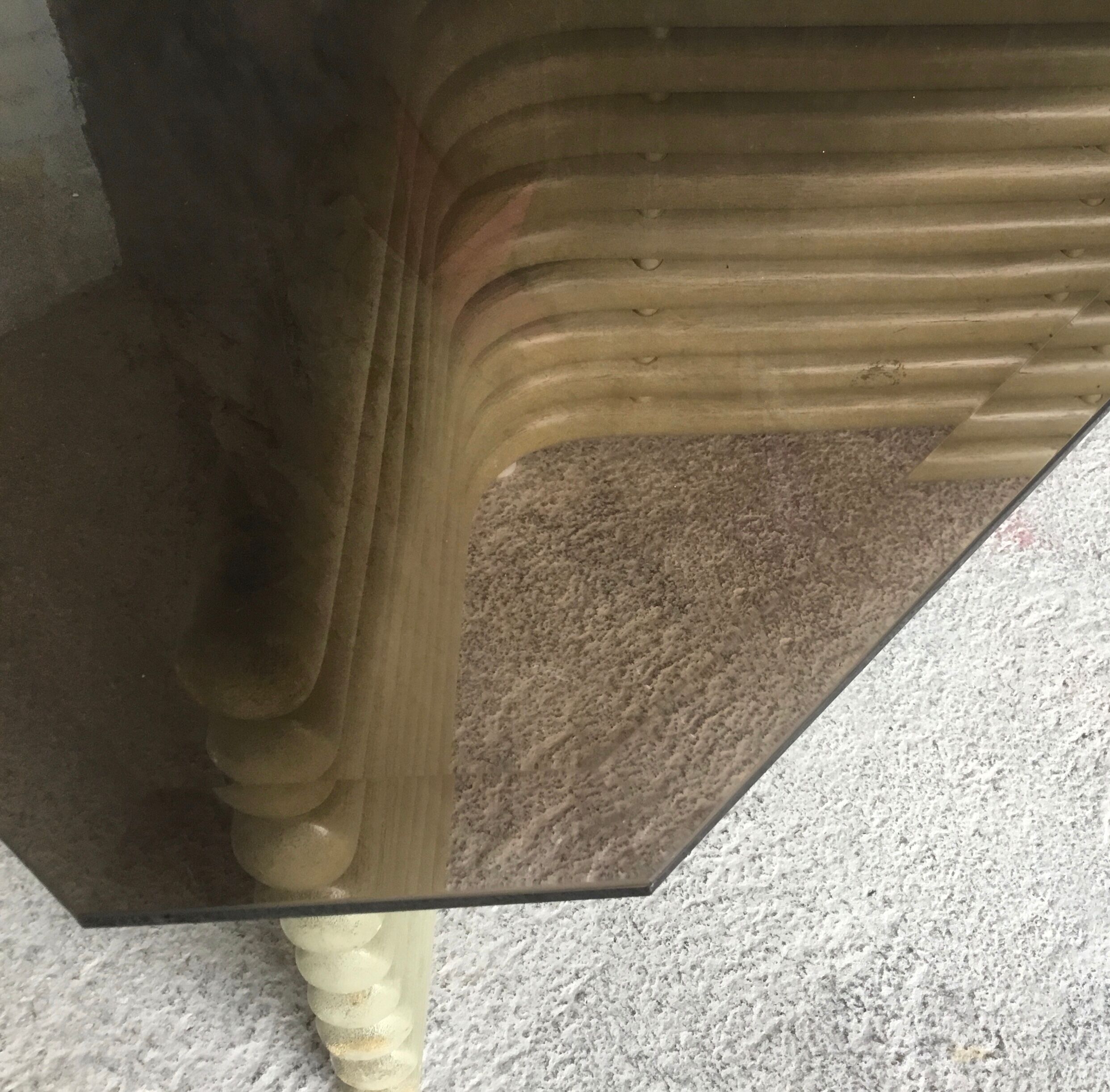 Coffee table smoked glass and wood Flecht workshop, Schütz, made in W Germany