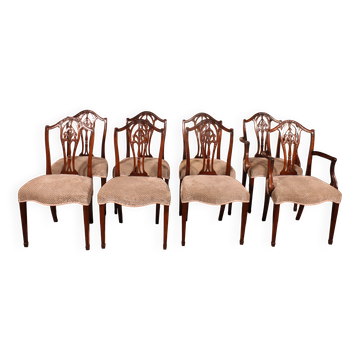 suite de 6 chaises et deux fauteuils en acajou du 19° siècle