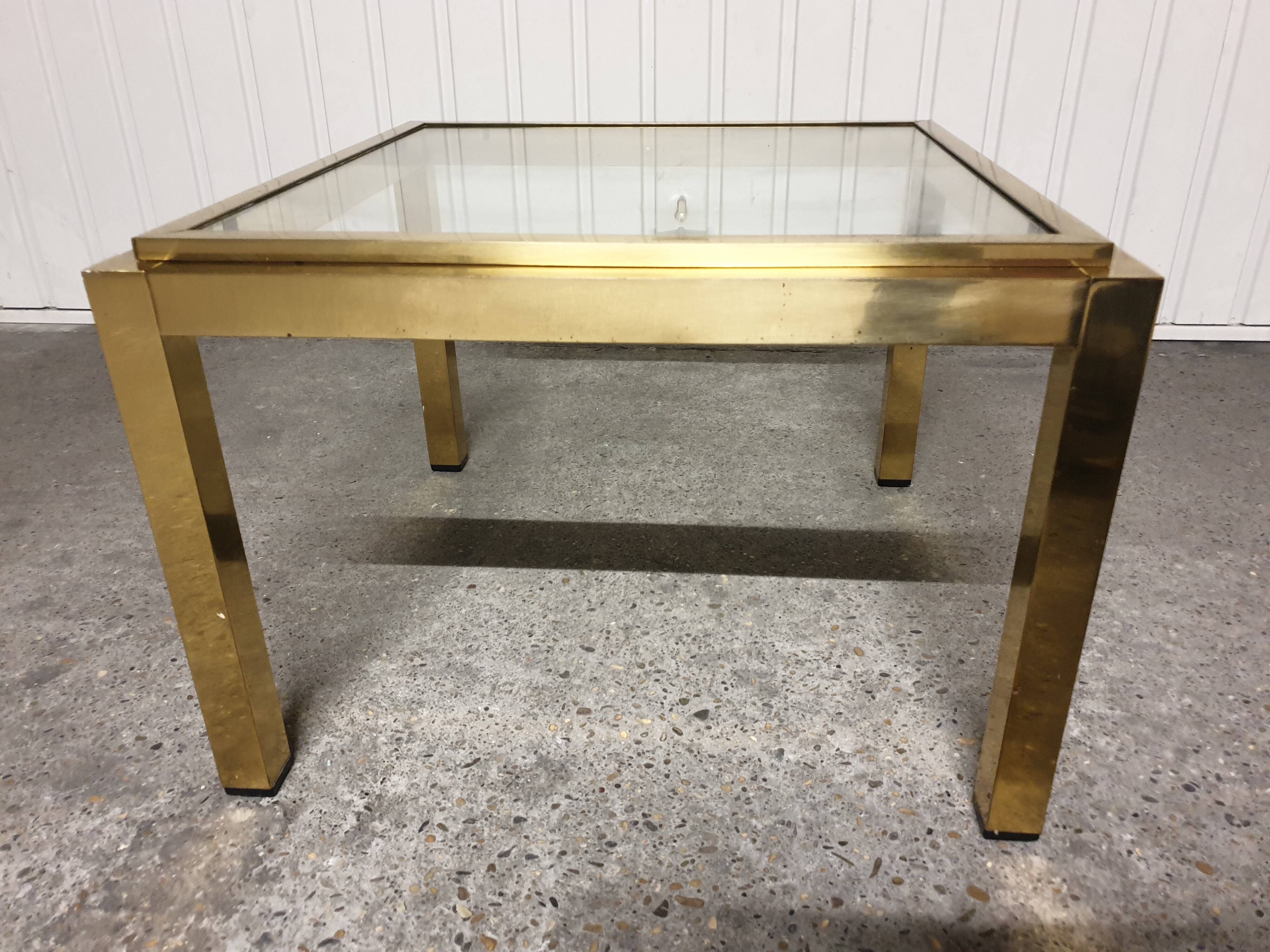 Small coffee table / Vintage brass and glass end table