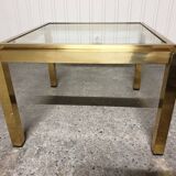Small coffee table / Vintage brass and glass end table