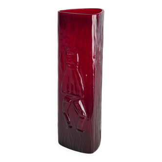 Swedish Red Devil Triangular Glass Vase by Christer Sjögren for Lindshammar