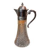 Beautiful moulded glass carafe jug, silver-plated mount, vintage.
