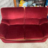 Old Art Deco Sofa in Bordeaux Red Velvet & Wood Decor