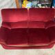 Old Art Deco Sofa in Bordeaux Red Velvet & Wood Decor