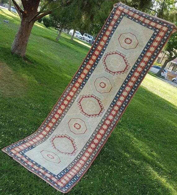 Vintage Turkish hallway rug 85x281 cm