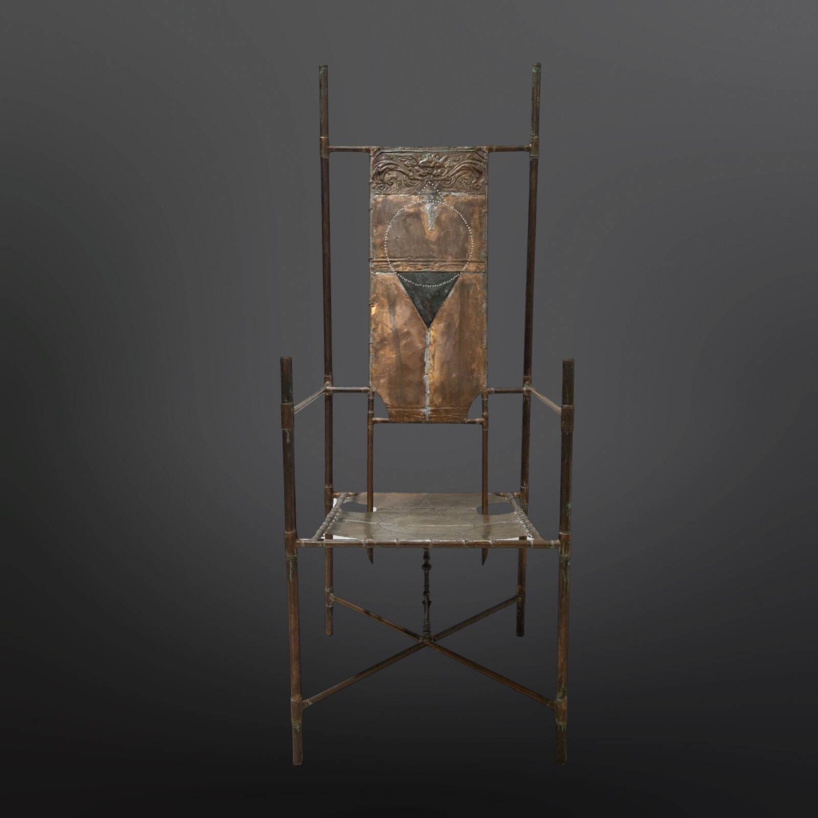 Copper and brass throne chair by Cor de Ree, Netherlands 1990