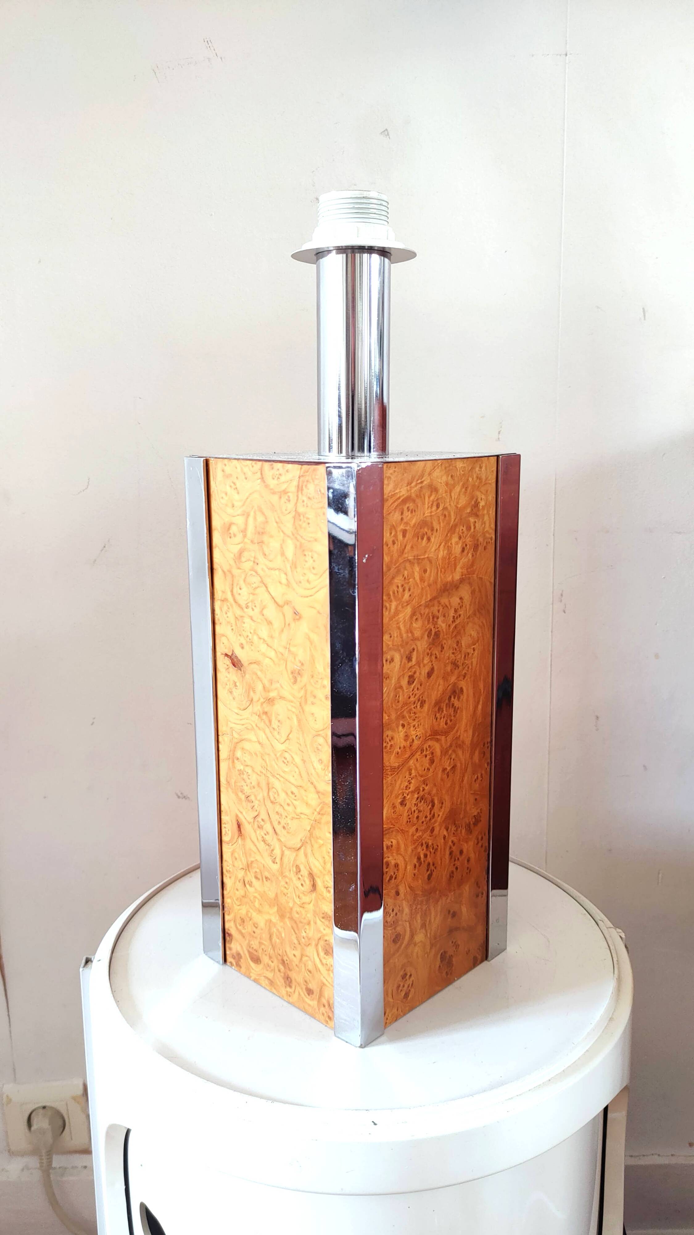Chrome and wood lamp base, 60s-70s