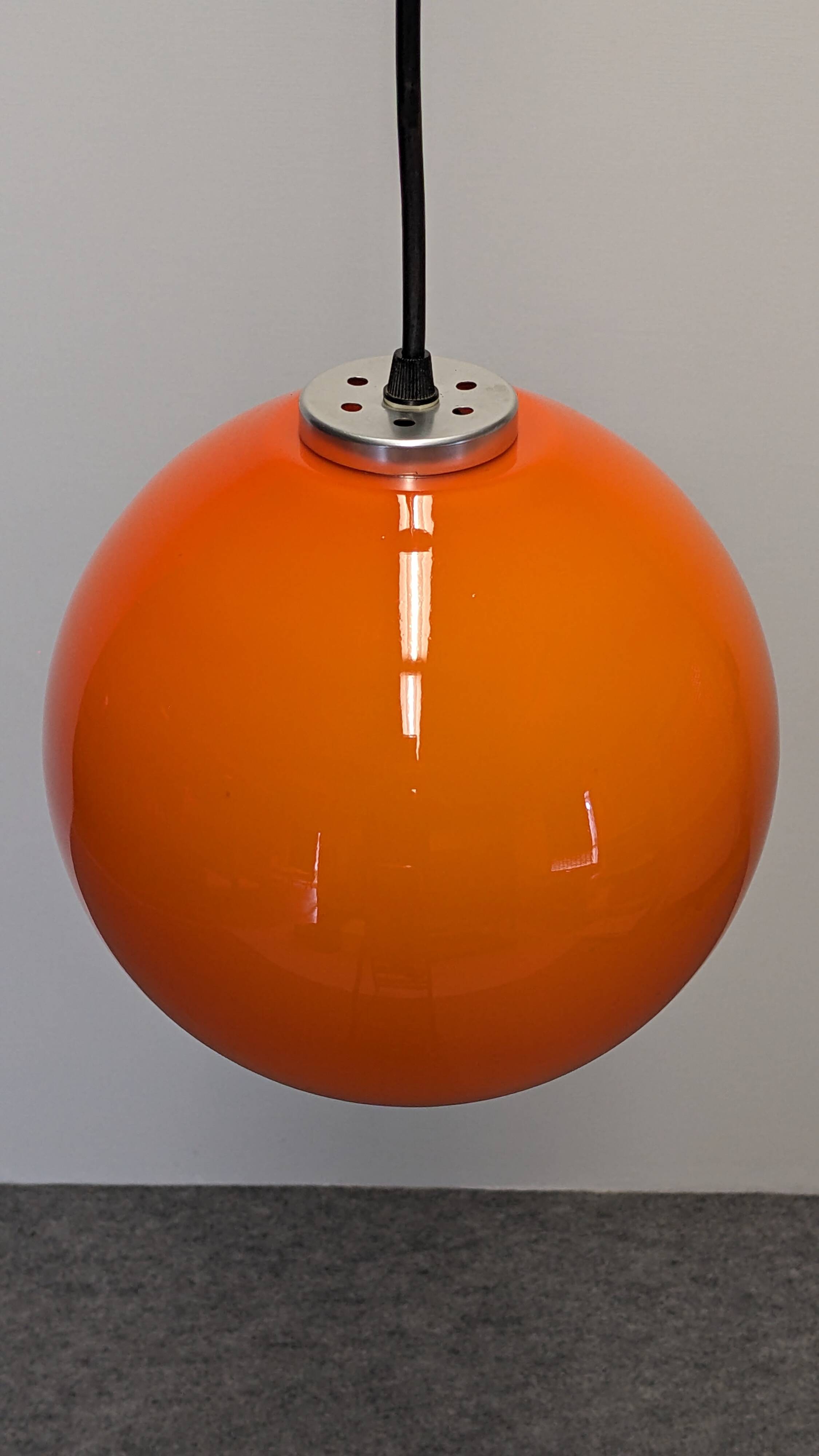 Orange opaline ball pendant light, 60s/70s