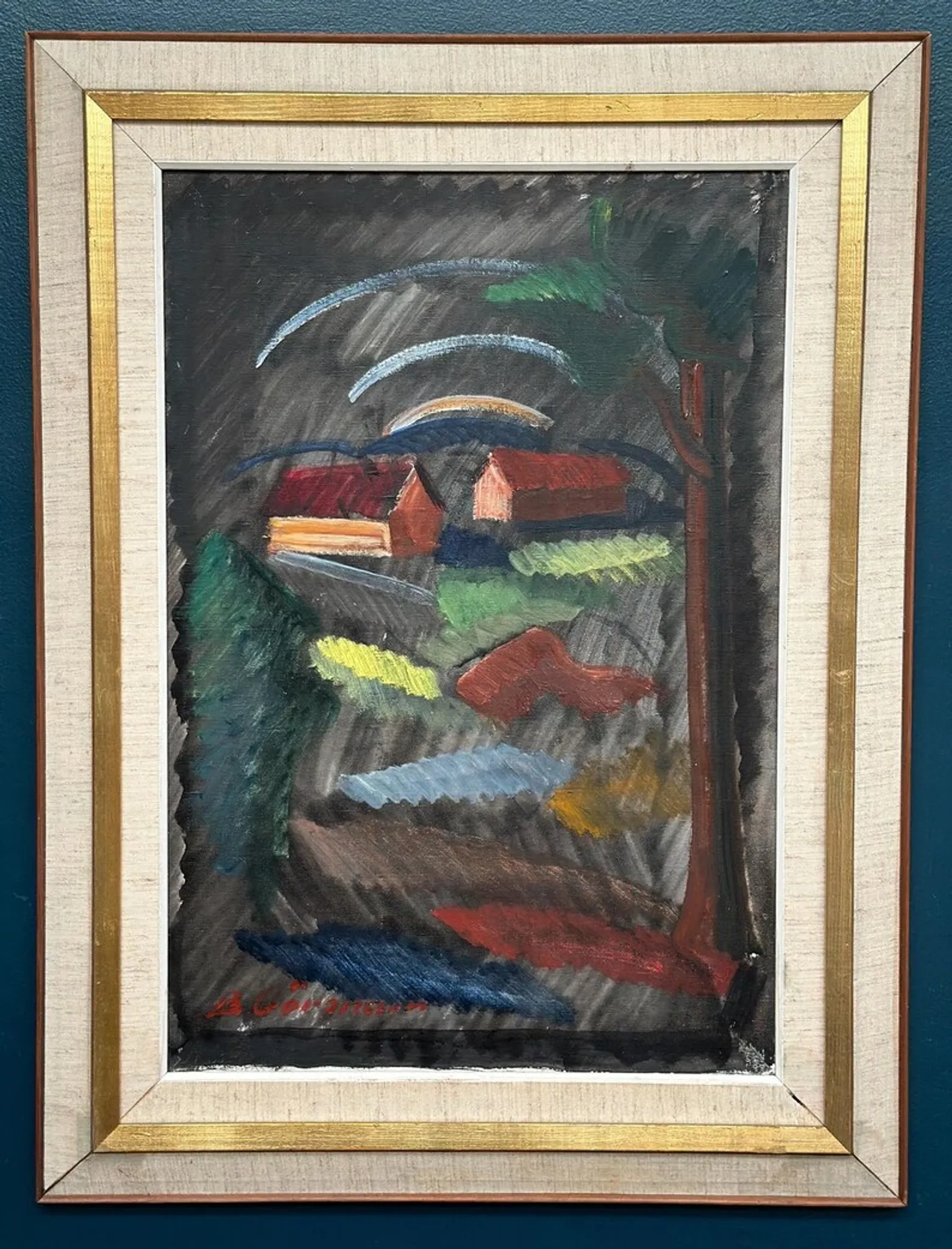 Large Original Swedish Oil on Canvas – “Landscape” by Bror Göransson – Signed – Vintage & Framed – 83 × 63 cm (32.7" × 24.8")