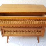 Chest of drawers wood and rattan 60s
