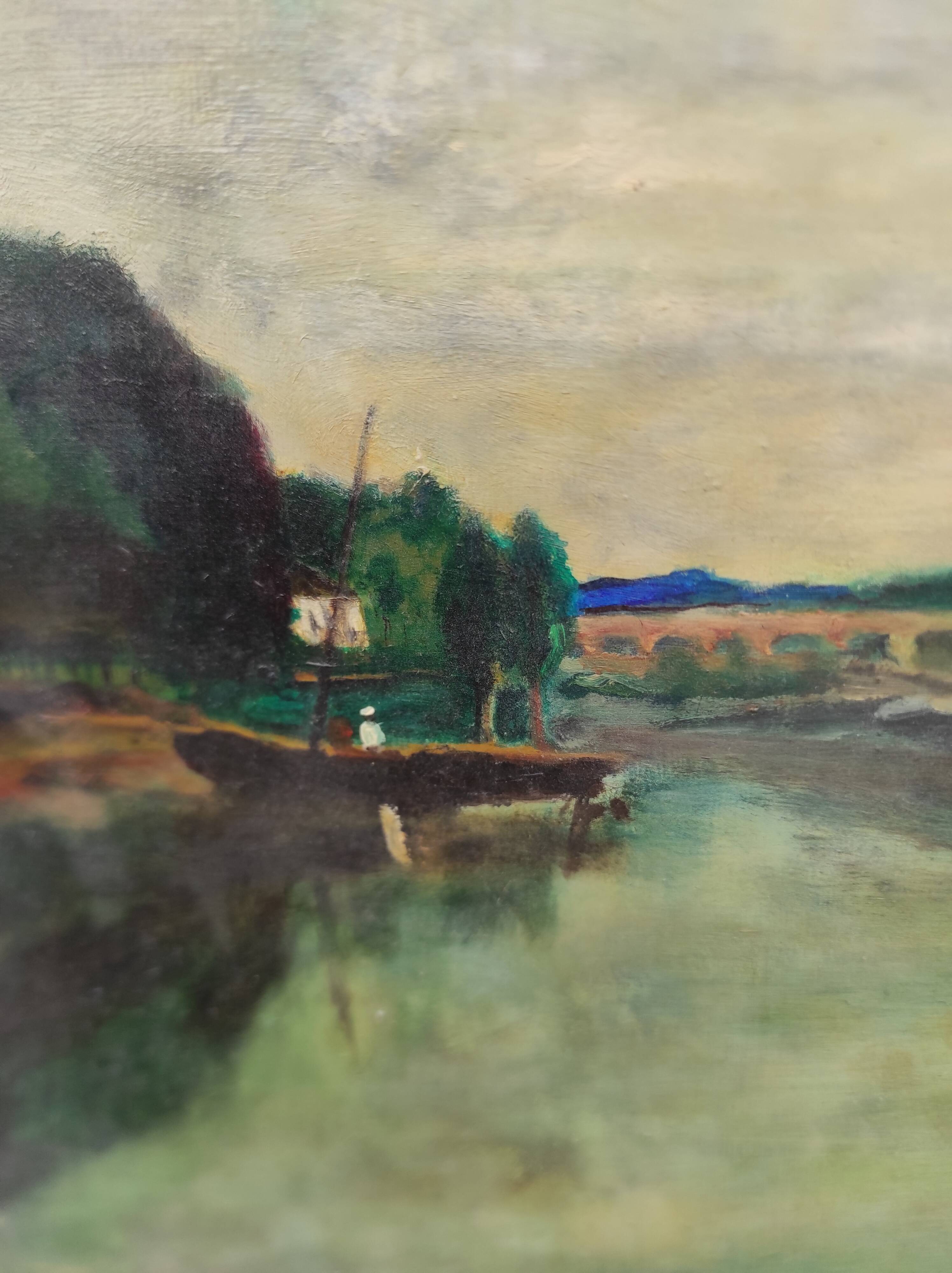 French vintage oil painting landscape, signed A&C Pradel, 1993